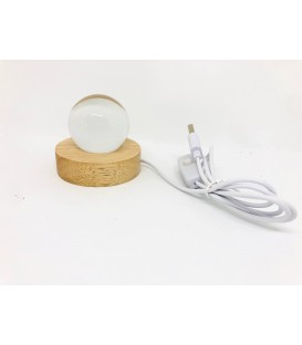 Lámpara Bola de Vidrio USB con Base de madera Cálida Mesa